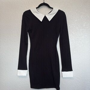 🖤Collared Knit Black and White Long Sleeve Dress (S)